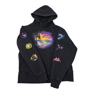 Kappa Rolling Loud Miami Hoodie Size Small Airbrush Graphic Black Sweatshirt